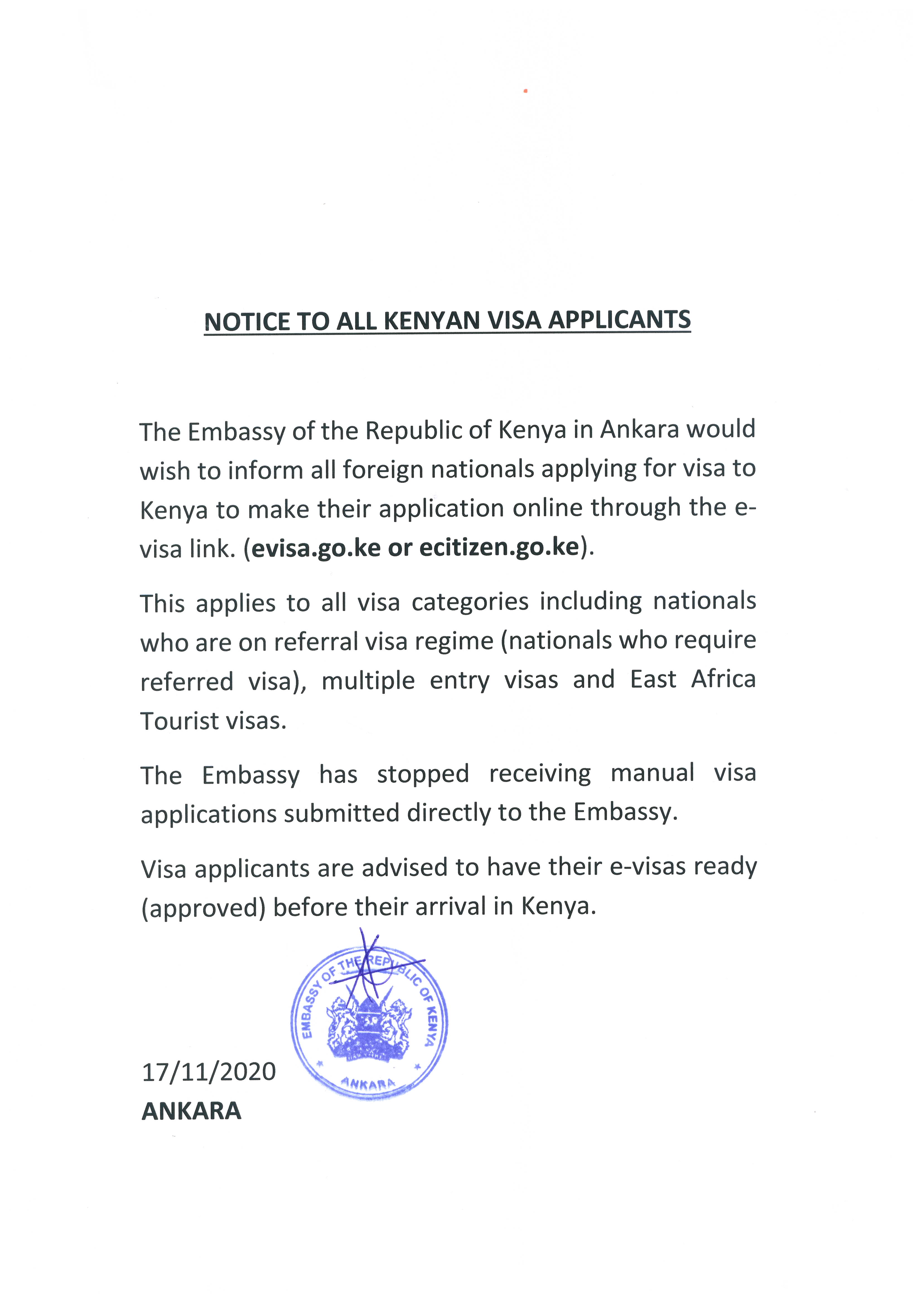 NOTICE TO ALL KENYAN VISA APPLICANTS Kenya Embassy Ankara Turkey